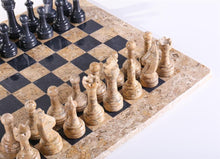 Load image into Gallery viewer, 15" Coral Stone & Black Marble Chess Set