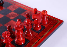 Load image into Gallery viewer, Black and Red Alabaster Chess Set with Wood Frame