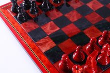 Load image into Gallery viewer, Black and Red Alabaster Chess Set with Wood Frame