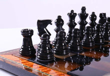 Load image into Gallery viewer, Black & Brown Alabaster Chess Set with Wood Frame