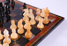 Load image into Gallery viewer, Black & Brown Alabaster Chess Set with Wood Frame