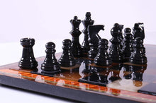 Load image into Gallery viewer, Black & Brown Alabaster Chess Set with Wood Frame
