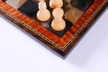 Load image into Gallery viewer, Black & Brown Alabaster Chess Set with Wood Frame