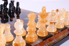 Load image into Gallery viewer, Black & Brown Alabaster Chess Set with Wood Frame