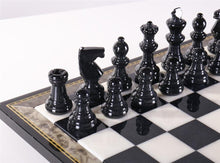 Load image into Gallery viewer, Black & White Alabaster Chess Set with Wood Frame