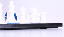Load image into Gallery viewer, Blue & White Alabaster Chess Set with Wood Frame