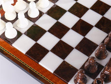Load image into Gallery viewer, Brown & White Alabaster Chess Set with Wood Frame