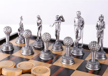 Load image into Gallery viewer, Golf Chess and Checker Set with Pewter Chessmen and Storage