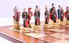 Load image into Gallery viewer, King Arthur Chess Set on Padauk Board