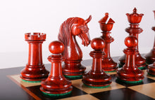 Load image into Gallery viewer, Luxury Chess Set in Padauk 4 5/8" on Birdseye Maple Board