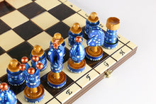 Load image into Gallery viewer, Sydney Gruber Painted 20" Large King's Inlaid Chess Set #6 in Blue and Red
