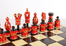 Load image into Gallery viewer, Sydney Gruber Painted 20" Large King's Inlaid Chess Set #6 in Blue and Red