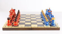 Load image into Gallery viewer, Sydney Gruber Painted 20" Large King's Inlaid Chess Set #6 in Blue and Red