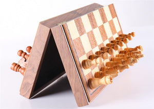 10 3/4" Magnetic Folding Walnut Chess Set