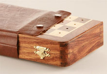 Load image into Gallery viewer, 10&quot; Folding Pegged Golden Rosewood Chess Set in Leather Case
