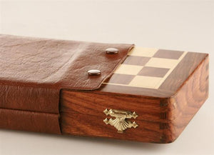 10" Magnetic Folding Chess Set in Golden Rosewood & Maple in a Leatherette Case