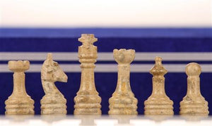 12" Coral Stone & Black Marble Chess Set with deluxe velvet box