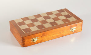 12" Magnetic Folding Chess Set in Golden Rosewood / Maple with Leatherette Case