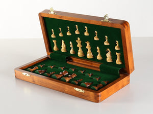 12" Magnetic Folding Chess Set in Golden Rosewood / Maple with Leatherette Case