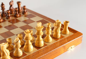 12" Magnetic Folding Chess Set in Golden Rosewood / Maple with Leatherette Case