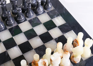 12in. Marble Chess Set - Black & Light Green Board