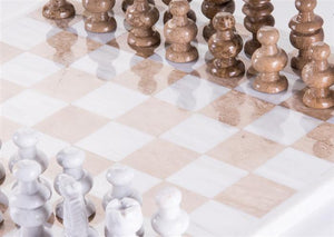 13" Onyx Chess Set - Brown and Marble White