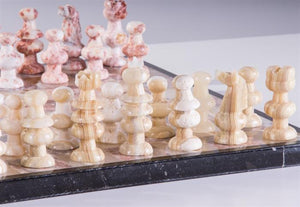 13" Onyx Chess Set - Pink and Swirled White