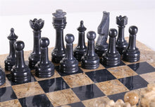 Load image into Gallery viewer, 15&quot; Coral Stone &amp; Black Marble Chess Set
