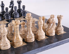 Load image into Gallery viewer, 16&quot; Coral and Black Marble Chess Set
