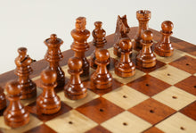 Load image into Gallery viewer, 7.5" Folding Pegged Golden Rosewood Chess Set in Leather Case
