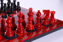 Load image into Gallery viewer, Black and Red Alabaster Chess Set with Wood Frame
