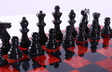 Load image into Gallery viewer, Black and Red Alabaster Chess Set with Wood Frame

