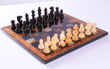 Load image into Gallery viewer, Black &amp; Brown Alabaster Chess Set with Wood Frame
