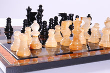 Load image into Gallery viewer, Black &amp; Brown Alabaster Chess Set with Wood Frame
