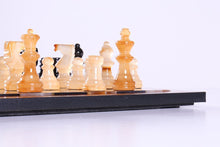 Load image into Gallery viewer, Black &amp; Brown Alabaster Chess Set with Wood Frame
