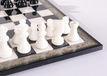 Load image into Gallery viewer, Black &amp; White Alabaster Chess Set with Wood Frame

