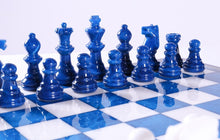 Load image into Gallery viewer, Blue &amp; White Alabaster Chess Set with Wood Frame
