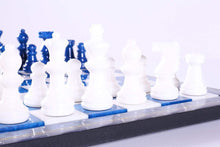 Load image into Gallery viewer, Blue &amp; White Alabaster Chess Set with Wood Frame
