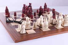 Load image into Gallery viewer, Cardinal Red Isle of Lewis Pieces on Palisander Board
