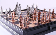 Load image into Gallery viewer, Chinese Qin Chess and Checker Set with Pewter Chessmen and Storage

