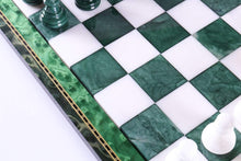 Load image into Gallery viewer, Green &amp; White Alabaster Chess Set with Wood Frame
