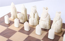 Load image into Gallery viewer, Isle of Lewis Antiquity Chess Set with Walnut Root Board
