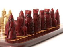 Load image into Gallery viewer, Isle of Lewis Chess Pieces by Berkeley - Cardinal Red
