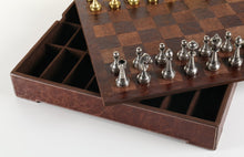 Load image into Gallery viewer, Italy 3" Metal Chess Pieces on Leather Chest
