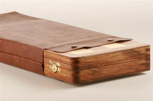 Load image into Gallery viewer, Large 16" Folding Magnetic Golden Rosewood/Maple Chess Set in Leatherette Case

