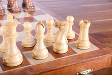 Load image into Gallery viewer, Large 18" Folding Magnetic Golden Rosewood/Maple Chess Set in Leatherette Case
