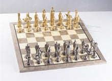 Load image into Gallery viewer, Large Metal Renaissance Chess Set On Grey Gloss Board
