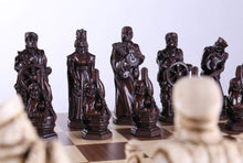 Load image into Gallery viewer, Marble and Resin Christopher Columbus Pieces on Walnut and Maple Board
