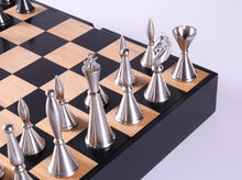 Load image into Gallery viewer, Metal Art Deco Chessmen on Storage Chest
