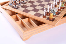 Load image into Gallery viewer, Pearl Harbor Chess Pieces on Beech Chest
